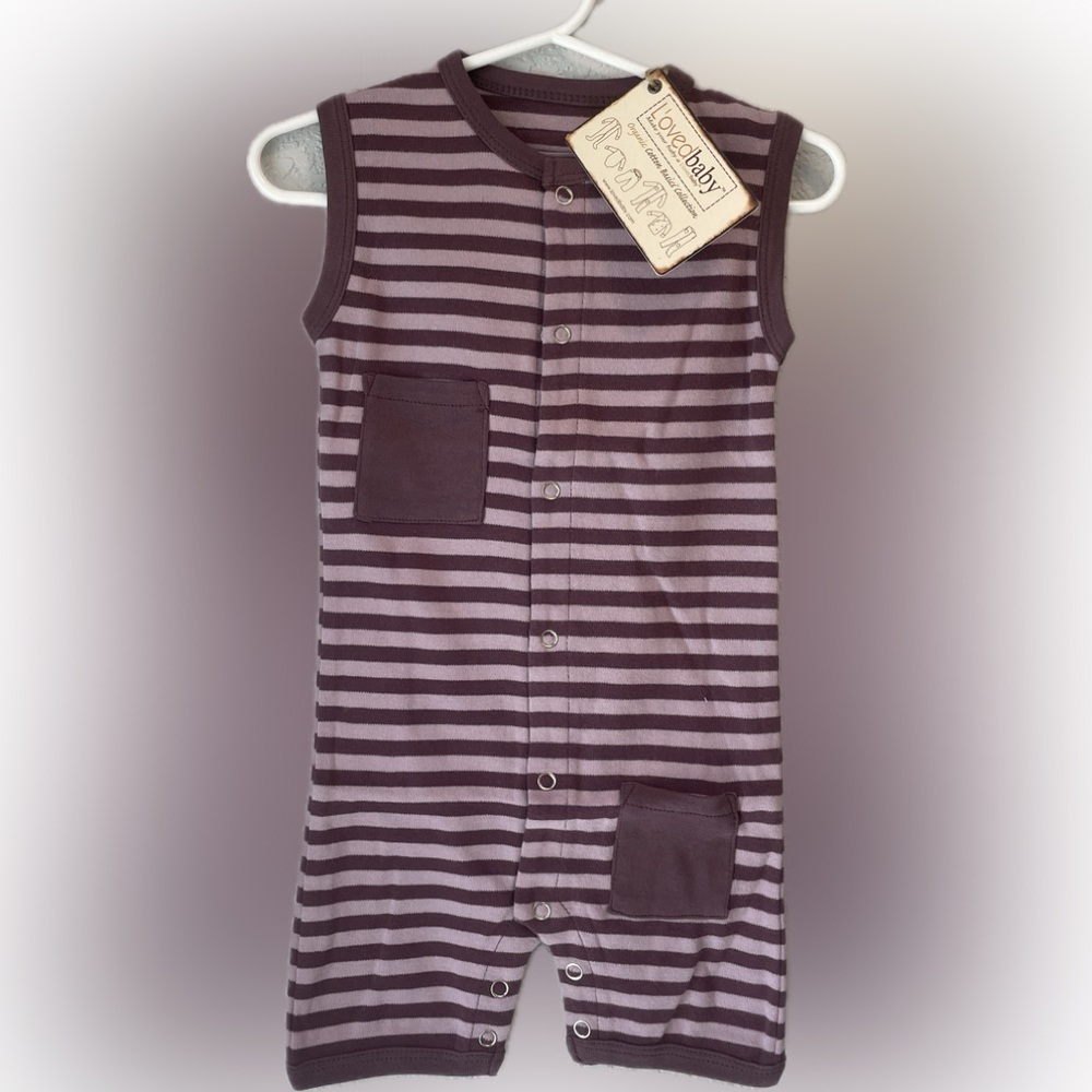 L'ovedbaby Romper - 9-12mo - Eggplant Purple Stripes